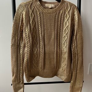 Michael Kors: metallic knit sweater. Size:S. Measures 17” bust, 23” long